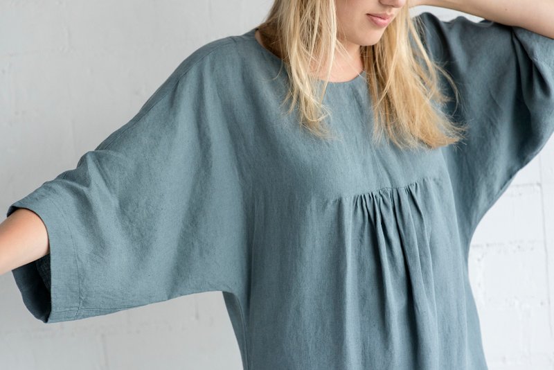 Linen Dress Motumo - 17S1 / Handmade loose linen summer dress - 洋装/连衣裙 - 亚麻 