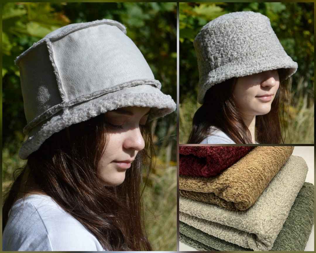 Reversible bucket hat for women. Cute winter hat made of faux suede. Fashion hat - 帽子 - 其他材质 多色