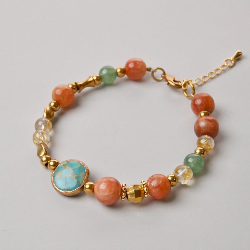 开运系列--聚财纳福款 | 太阳石*钛晶*绿松石*东陵玉 - 手链/手环 - 宝石 多色