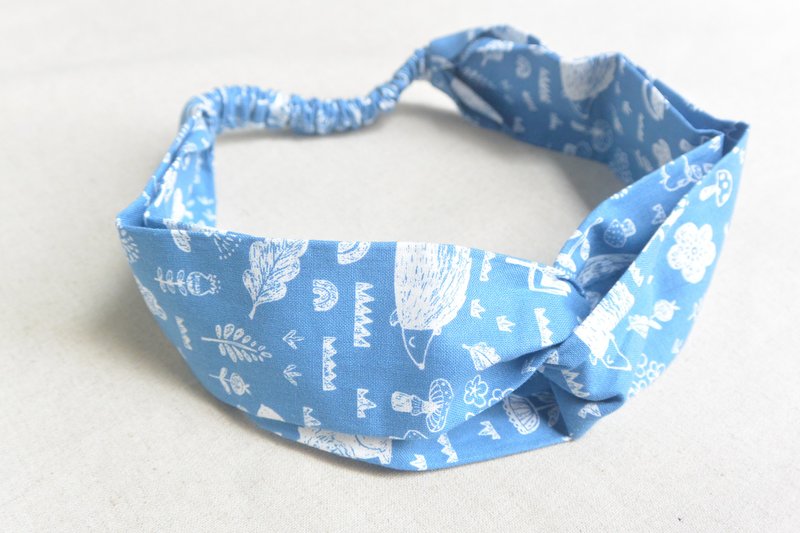 松紧发带 - 白刺猬 - 发饰 - 棉．麻 蓝色