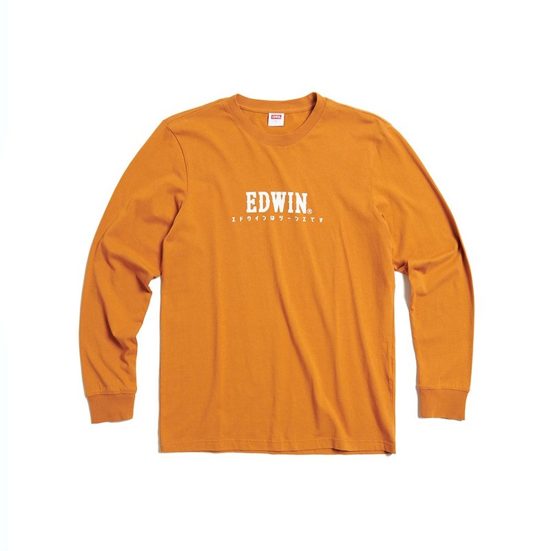 EDWIN 东京散策系列 日系经典LOGO长袖T恤-男女款 (黄褐色) - 男装上衣/T 恤 - 棉．麻 黄色