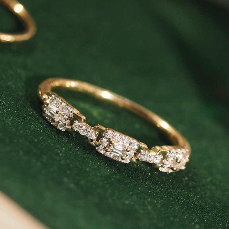 18K金长方形钻石戒指18K Gold Diamond Baguette Block Ring - 戒指 - 贵金属 