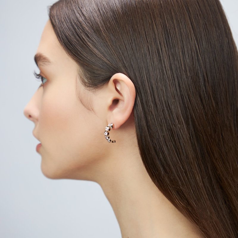华丽宝石半圆耳环 925银厚镀18K金 Triste Diamond Earring - 耳环/耳夹 - 纯银 金色