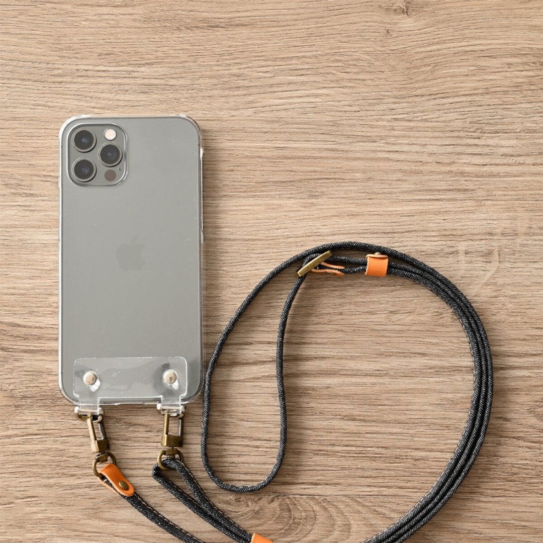 兼容所有型号 Android 兼容智能手机保护壳带 PVC 标签 [透明 x 牛仔布] 男士智能手机肩套户外 FL04M - 手机壳/手机套 - 其他材质 蓝色