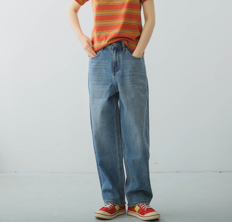 【cityboy少年感】美式复古/寬鬆休闲牛仔裤 - 女装长裤 - 其他材质 蓝色