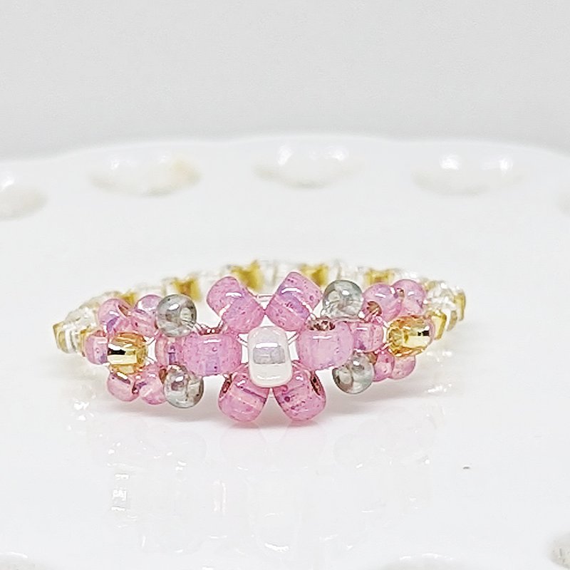 串珠 编织  花  戒指 - 戒指 - 其他材质 粉红色