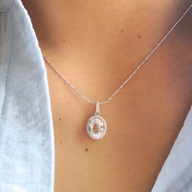 天然硅铍石 Phenakite 震动频率最高矿石 心轮 纯银项链 能量精灵 - 项链 - 纯银 透明