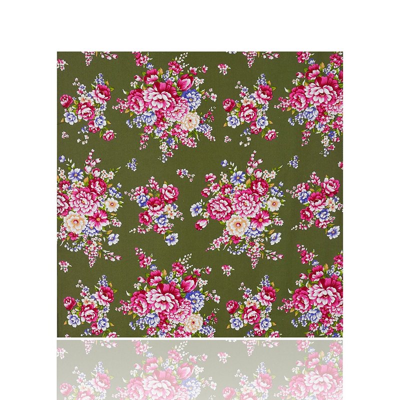 【花布先生】牡丹花布 x 军绿色 - 编织/刺绣/羊毛毡/裁缝 - 棉．麻 绿色