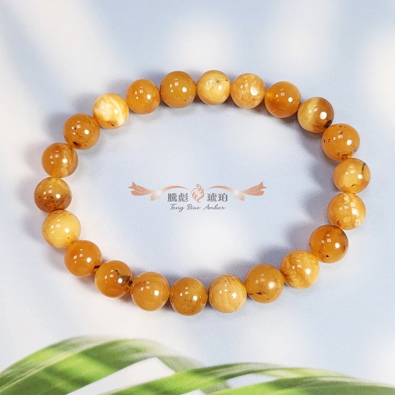 腾彪琥珀 天然琥珀蜜蜡 鸡油红蜜蜡 意象植物 经典单圈 手链 - 手链/手环 - 半宝石 咖啡色