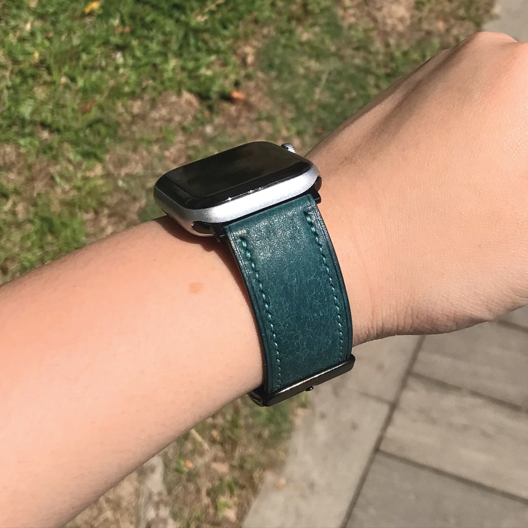 【AppleWatch表带】蓝绿色磨砂牛皮/法国防汗皮/厚芯款/轻巧款 - 表带 - 真皮 蓝色