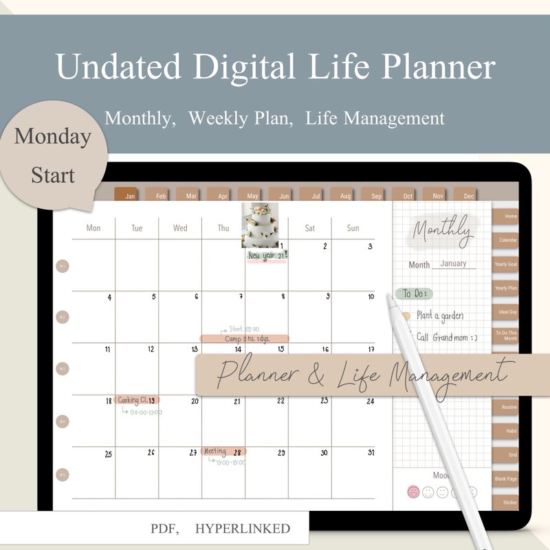Undated Digital Life Planner for Goodnotes, Notability - 电子手帐及素材 - 其他材质 