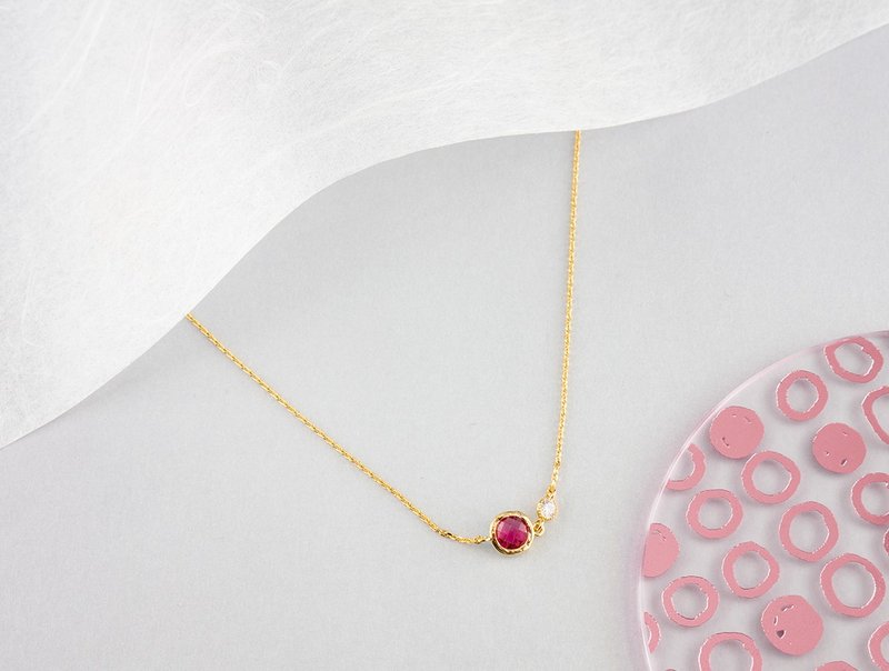 Edith & Jaz • 诞生石闪钻系列 - 红宝石颈链 (七月) - 颈链 - 宝石 红色