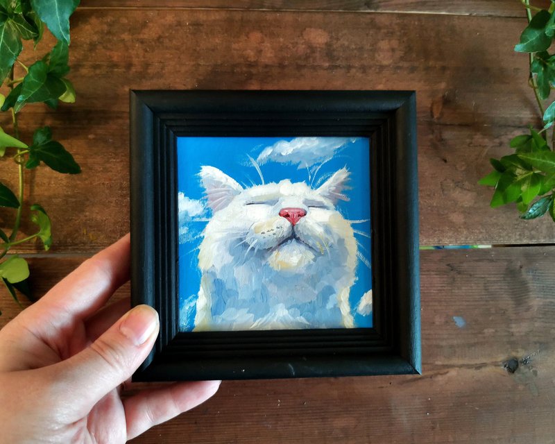 画框白猫艺术自然小艺术中的微型油画油画 - 墙贴/壁贴 - 纸 绿色