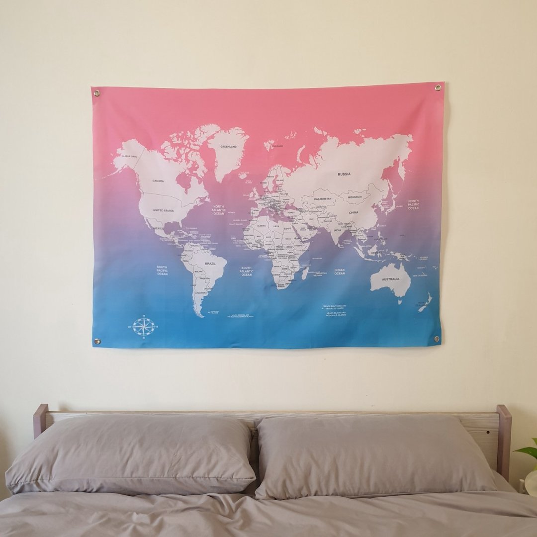 出国旅游/【定制】世界地图挂布/名字订制/粉红 - 海报/装饰画/版画 - 其他材质 粉红色