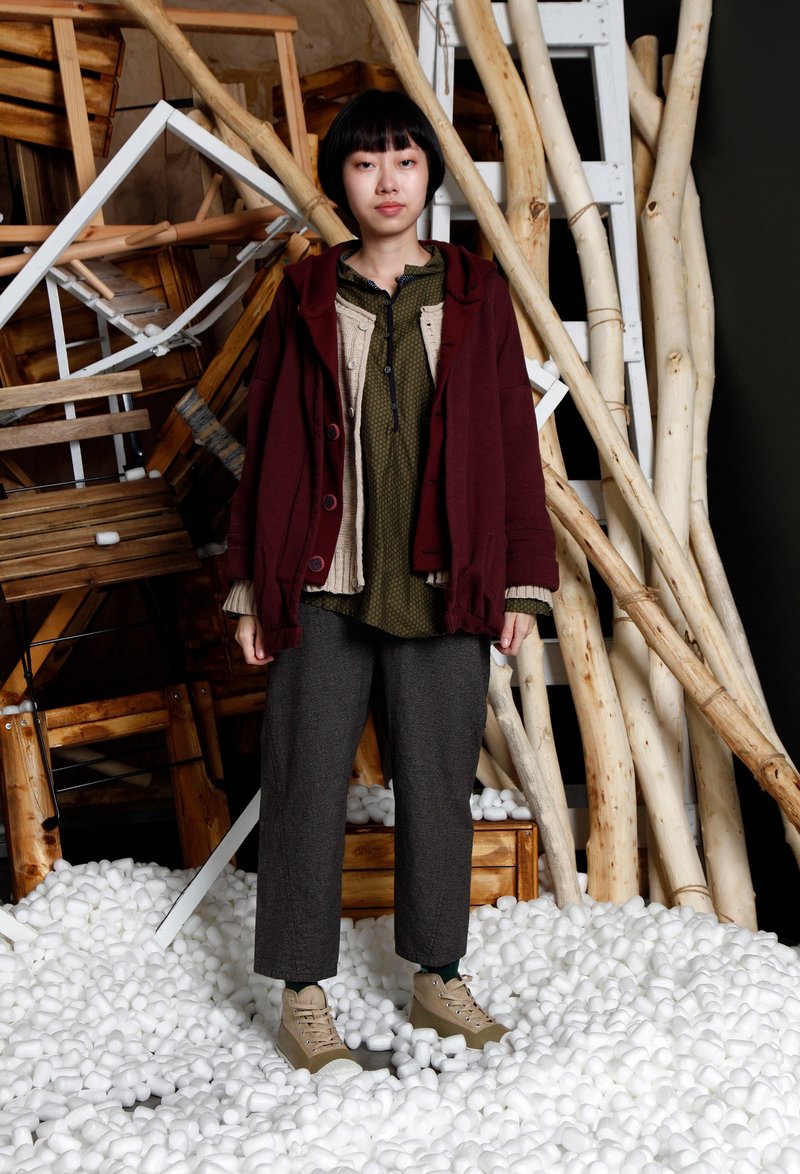 原生_地堑秘密厚刷毛连帽外套 - 女装休闲/机能外套 - 棉．麻 灰色