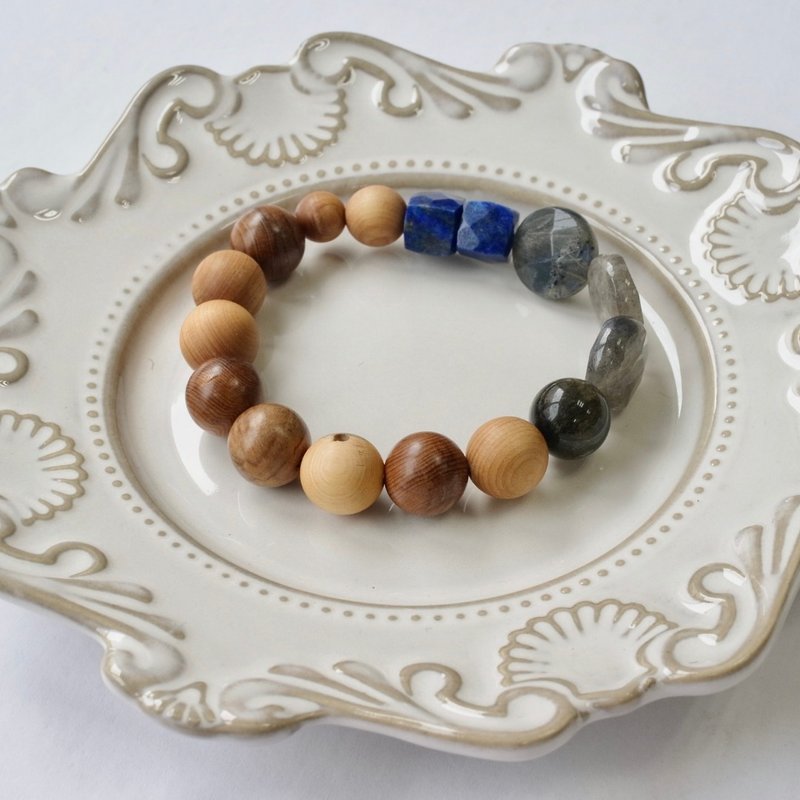 B050七轮调和手串/青金石/拉长石/崖柏木/天然晶石/能量石/原生态 - 手链/手环 - 水晶 多色