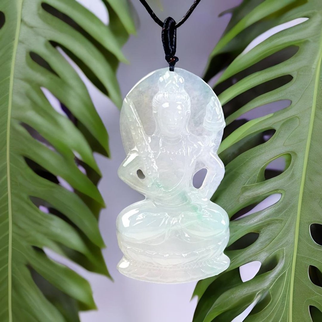 【母亲节特惠】冰种飘阳绿翡翠虚空藏菩萨 | 天然缅甸玉翡翠A货 - 项链 - 玉石 多色