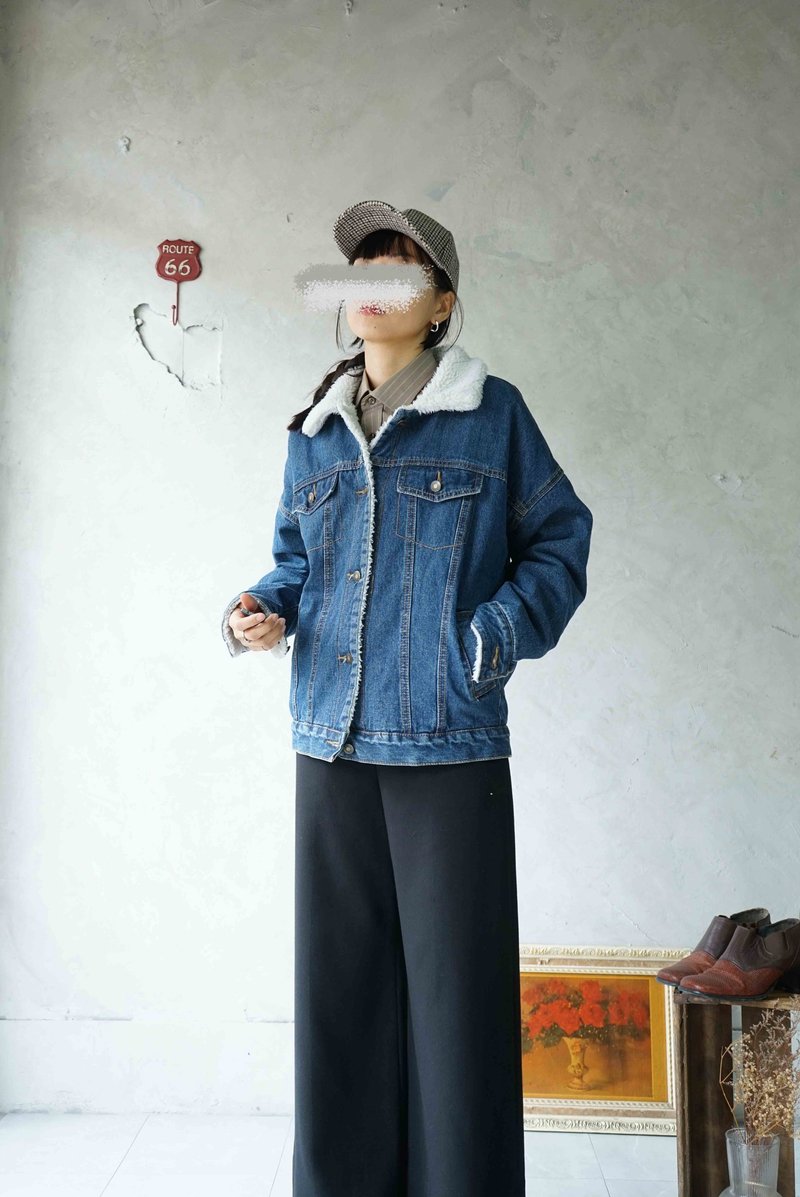 寻宝古着-水洗蓝色内铺棉oversize牛仔外套 - 女装休闲/机能外套 - 棉．麻 蓝色