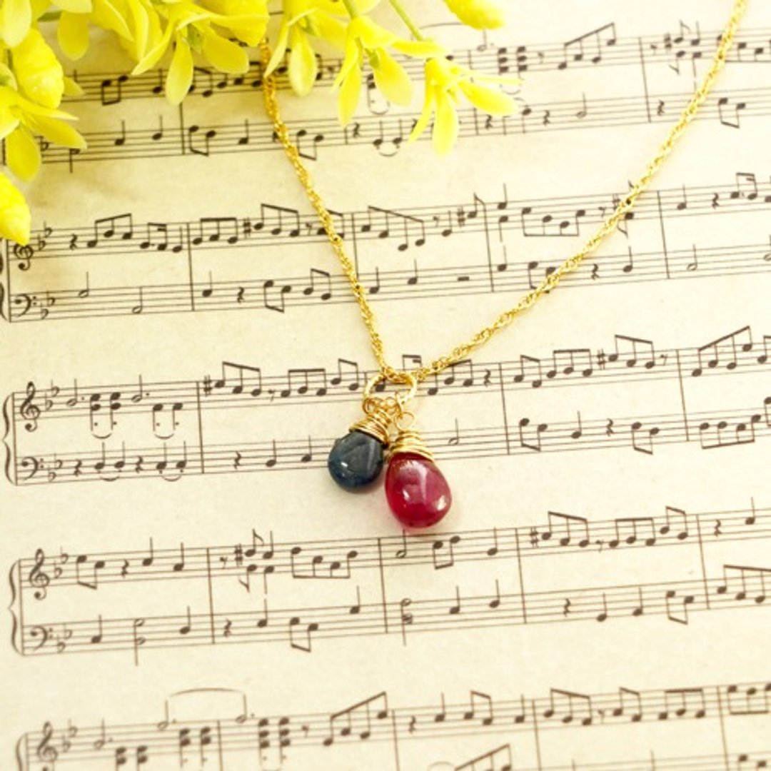 Corundum Combi 14kgf Ruby and Sapphire Necklace - 项链 - 宝石 多色