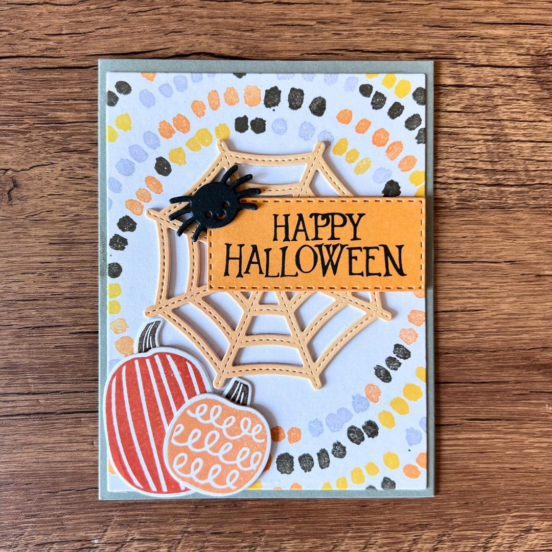 HAPPY HALLOWEEN 蛛蛛网 圆点 南瓜 万圣节卡 秋天卡 - 卡片/明信片 - 纸 橘色