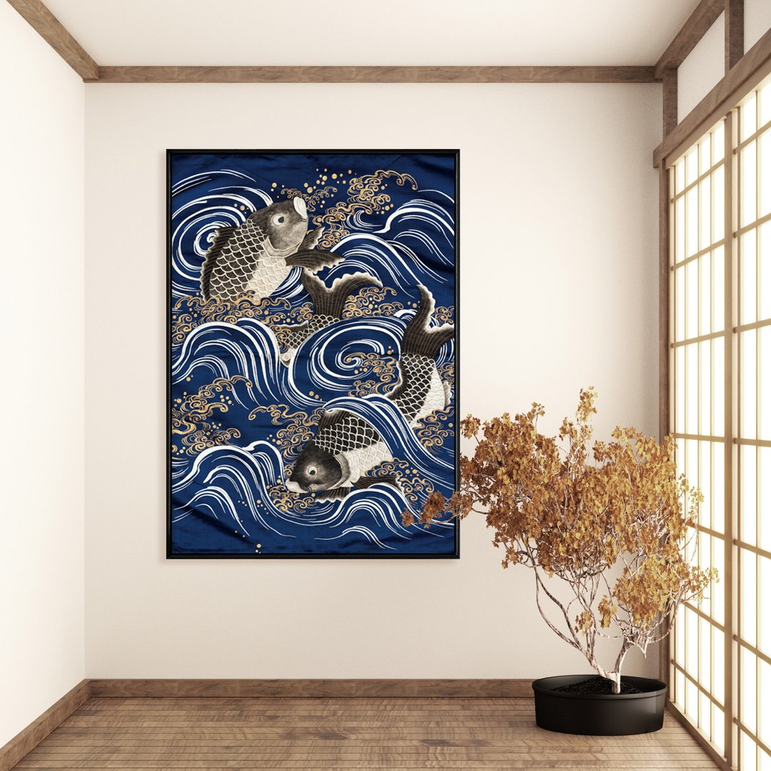 乌鲤戏金丝 - 锦鲤/吉祥富贵/日本和风/日本文化/日式挂画/居酒屋 - 海报/装饰画/版画 - 其他材质 多色