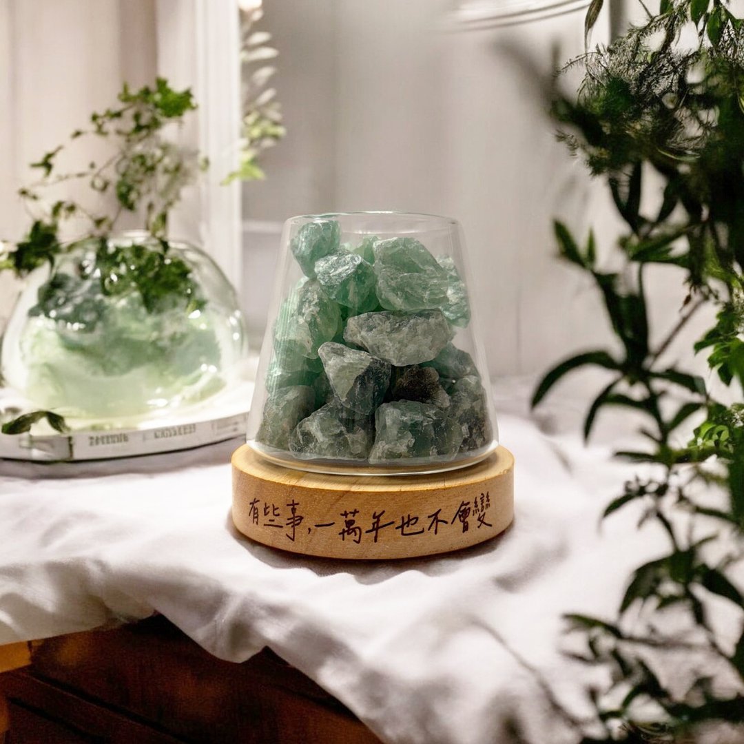 水晶 扩香灯 水晶岩灯 原木 绿萤石 茶水晶 健康 减压 疗愈 雕刻 - 香薰/精油/线香 - 水晶 绿色