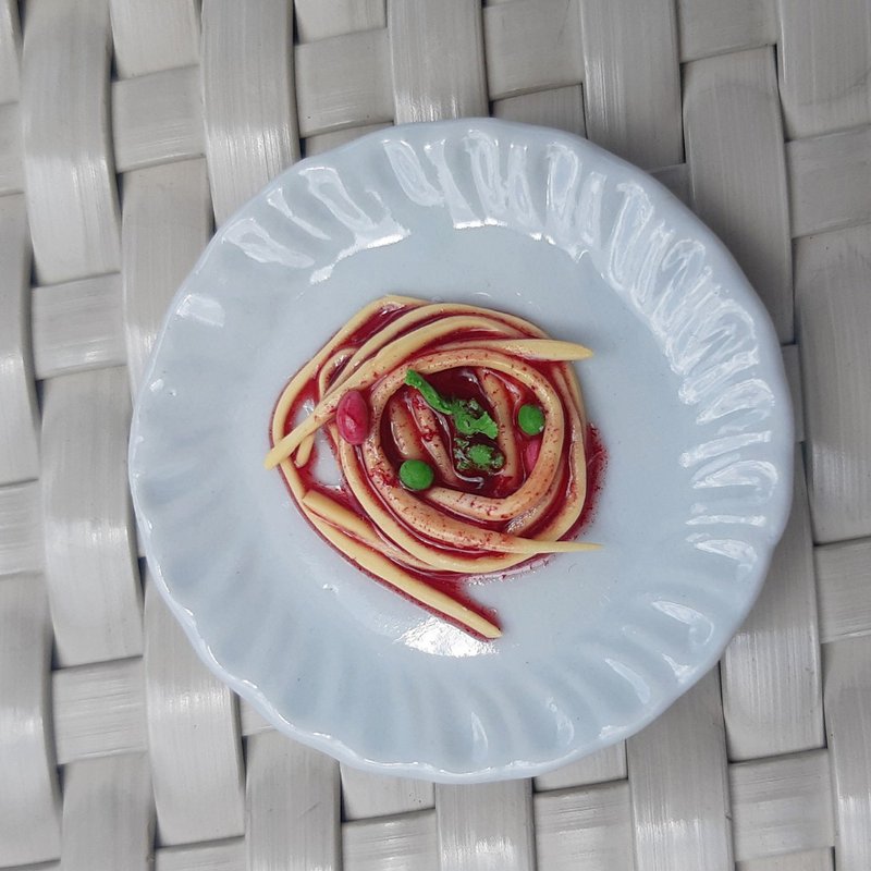 Spaghetti Tomato Sauce Food Miniature Dollhouse collectible decorate - 摆饰 - 粘土 红色