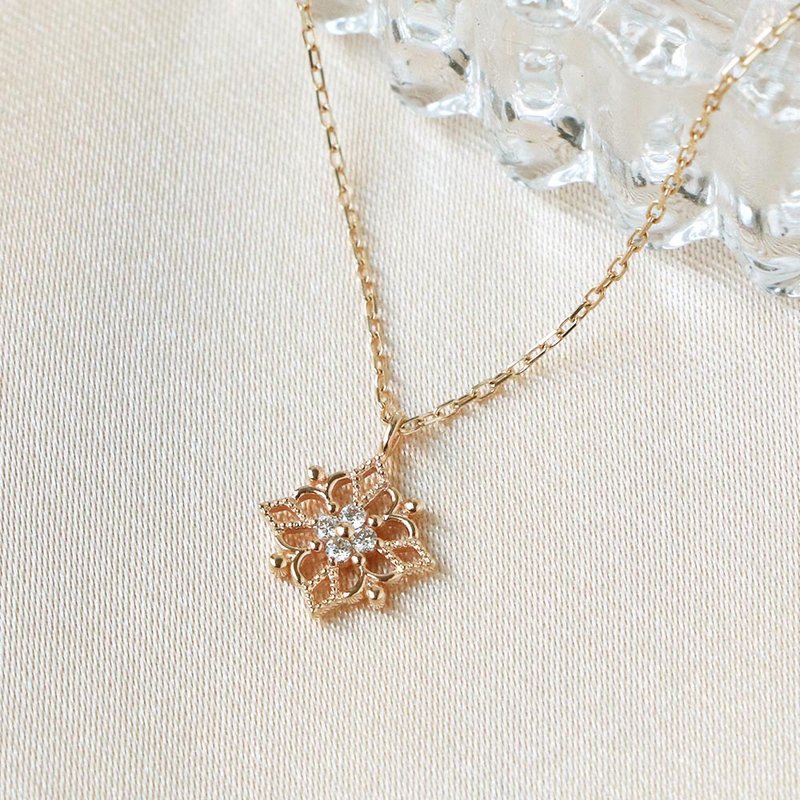 Visel 冰晶雕花钻石项链-双面戴 - 项链 - 贵金属 金色