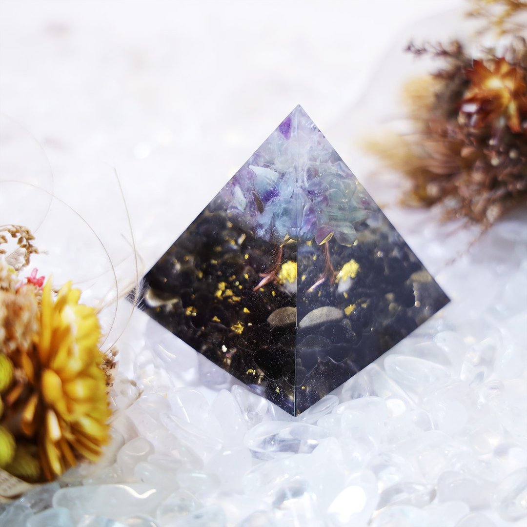 金字塔奥根塔Orgonite奥刚石生命之树脉轮冥想水晶能量萤石黑曜石 - 其他 - 树脂 