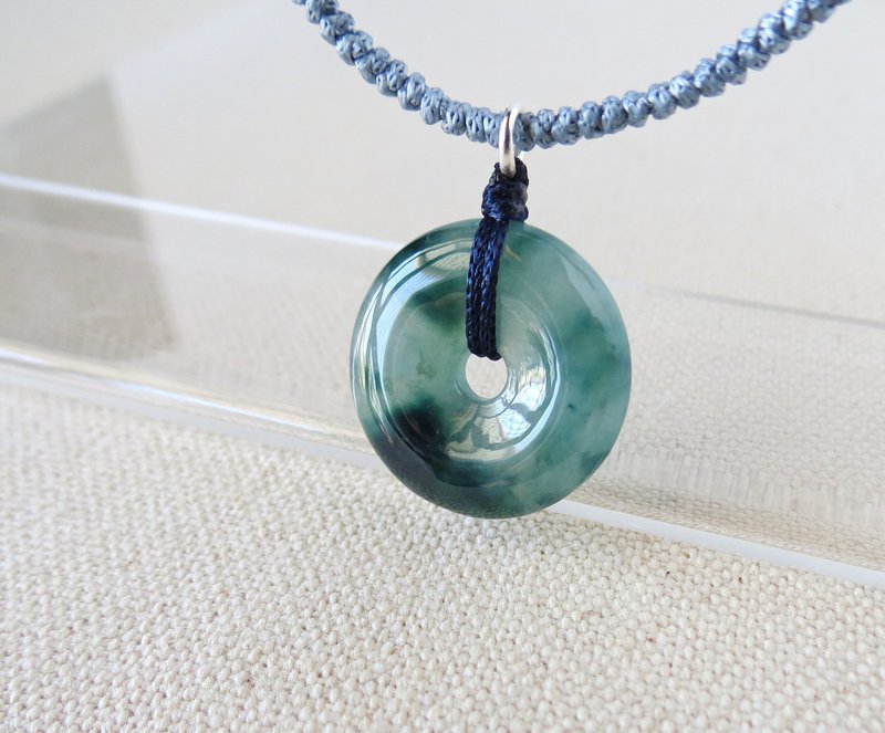 本命年【岁岁平安】冰飘花平安扣翡翠丝光编织项链FA06招财、开运 - 长链 - 宝石 多色