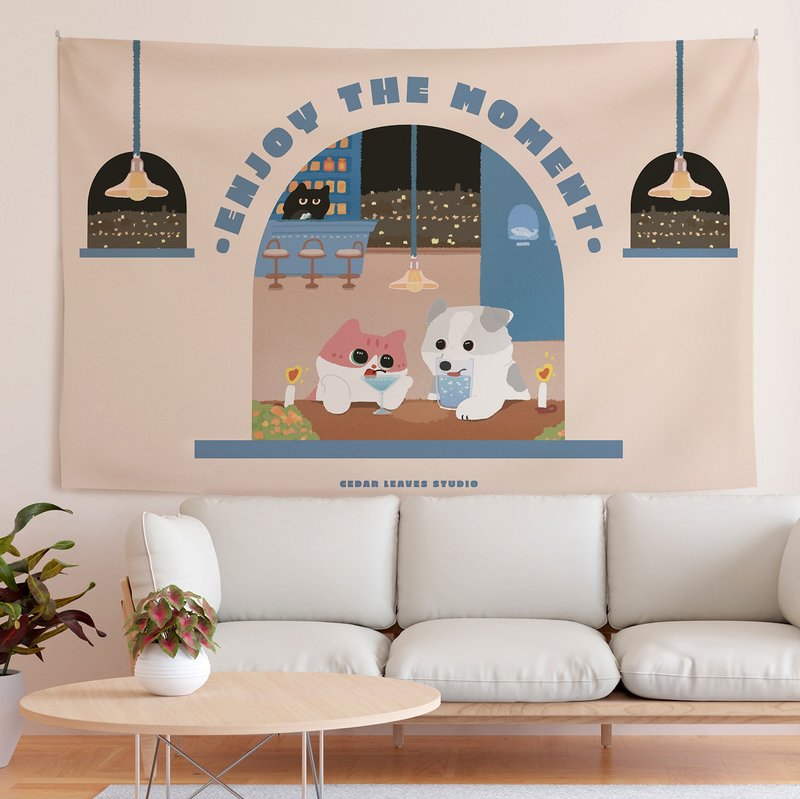 森蕗插画 享受当下猫咪狗狗挂布布置房间挂布简约 挂画 大挂布 - 海报/装饰画/版画 - 其他人造纤维 