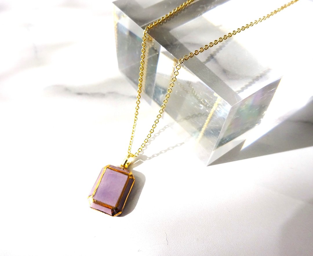 jewel cut necklace 浅蓝色 - 项链 - 陶 紫色