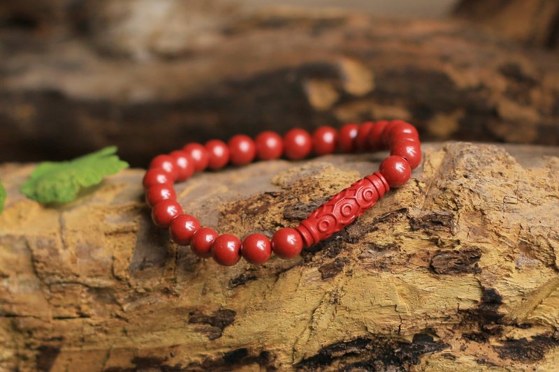 春秋手作 |  原矿砂回纹桶珠 6mm高含量帝王砂圆珠 | 本命年 - 手链/手环 - 石头 