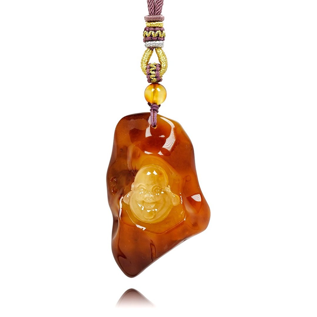 【正佳珠宝】蜜蜡琥珀 顶级红皮琥珀 20.3g 大肚弥勒佛吊坠 - 项链 - 半宝石 多色