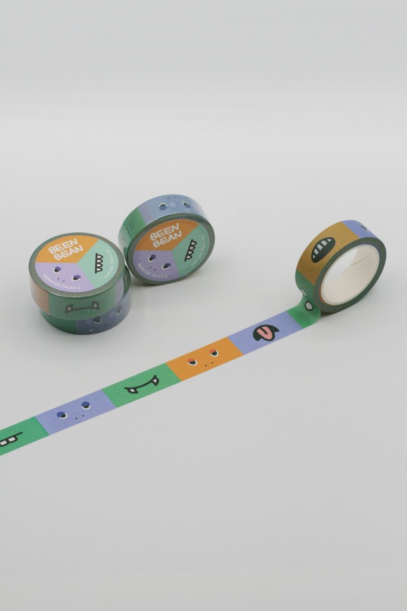 Monster faces 2 washi masking tape (15mm x 10m paper tape) - 纸胶带 - 纸 多色