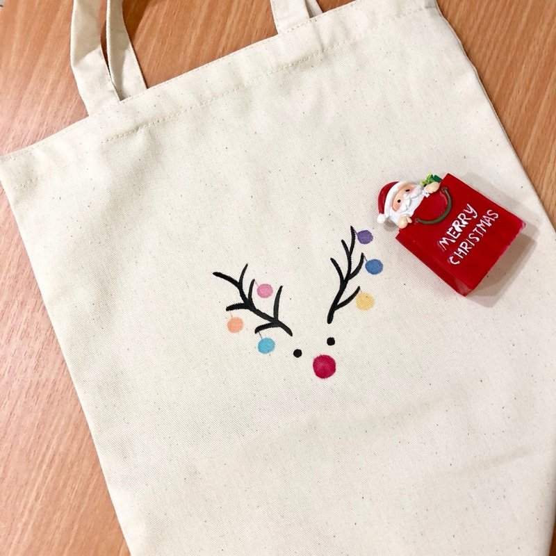 手绘帆布包-七彩麋鹿/交换礼物 - 手提包/手提袋 - 其他材质 红色