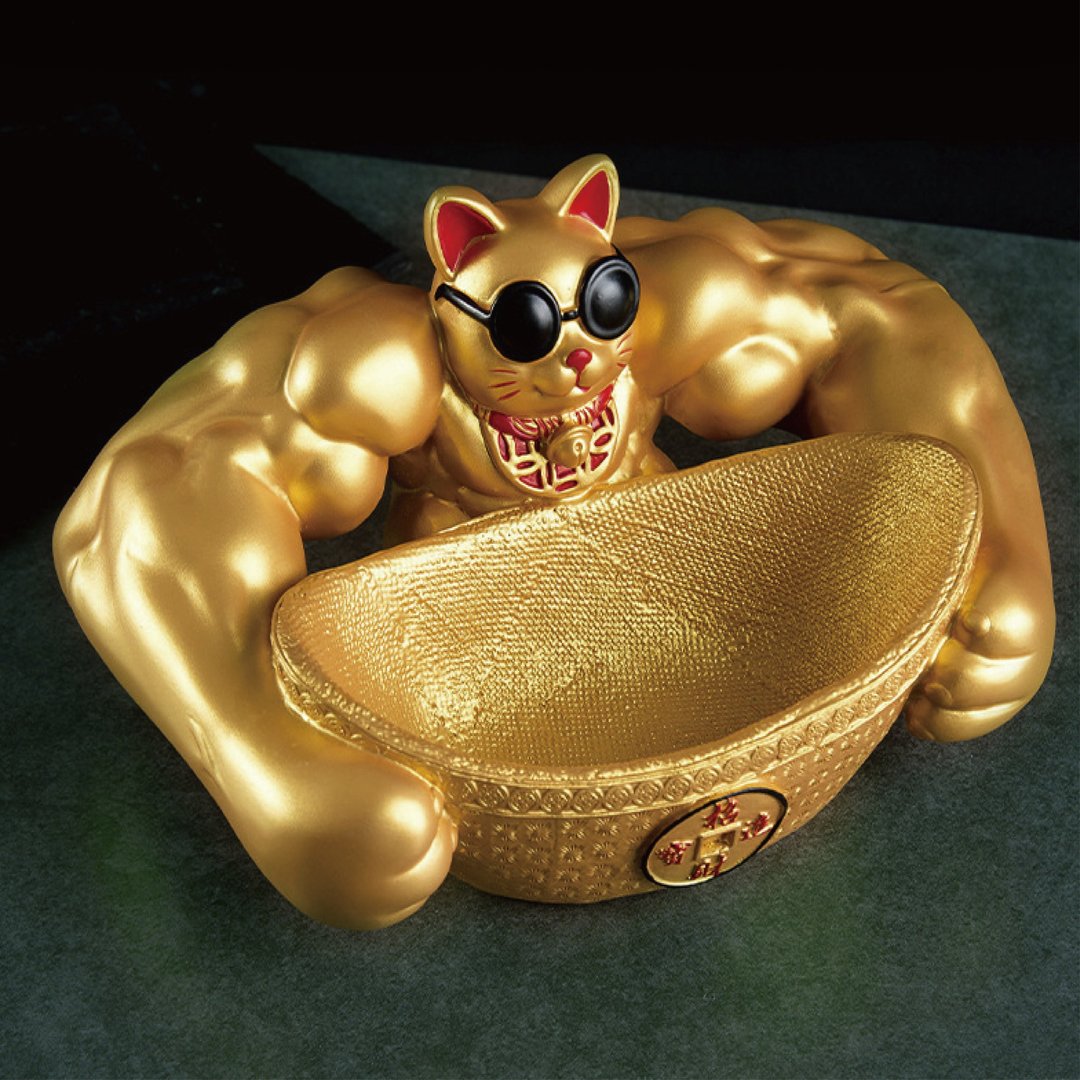 保庇BOBEE 中国工艺麒麟臂壮阔聚宝盆招财猫 壮阔招财猫 - 摆饰 - 其他金属 卡其色