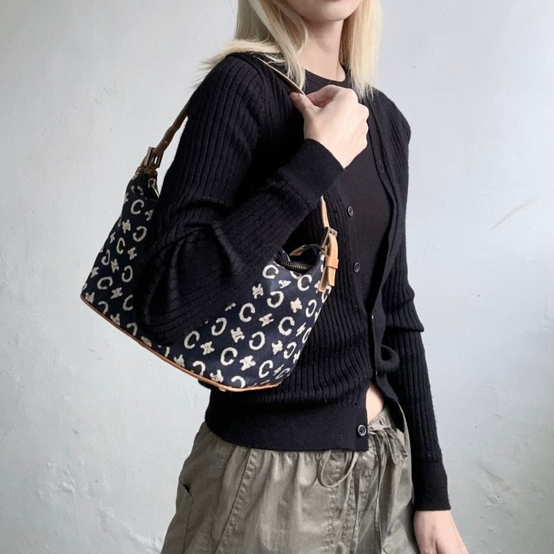 Vintage Celine 牛仔老花肩背包 腋下包 古董包 - 手提包/手提袋 - 真皮 黑色