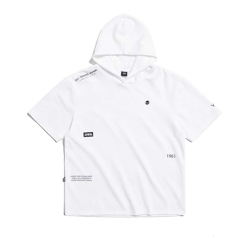 EDWIN 男装 吸湿排汗剪接宽版连帽短袖 T 恤 (白色) #上衣 - 男装上衣/T 恤 - 棉．麻 白色