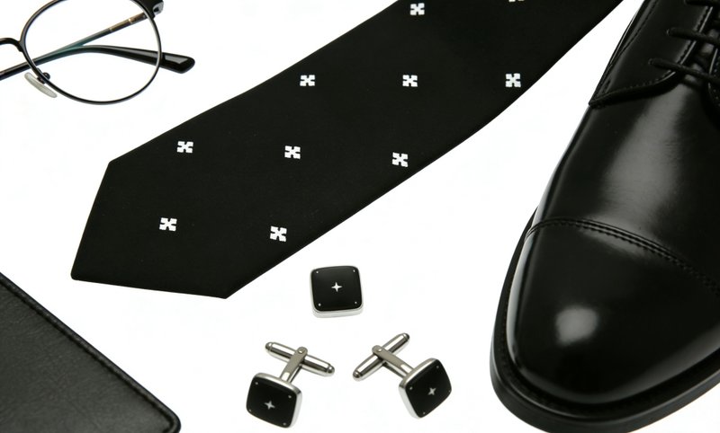 黑色四叶草领带绅士风简约百搭礼盒装支持绣字 - 领带/领带夹 - 丝．绢 黑色