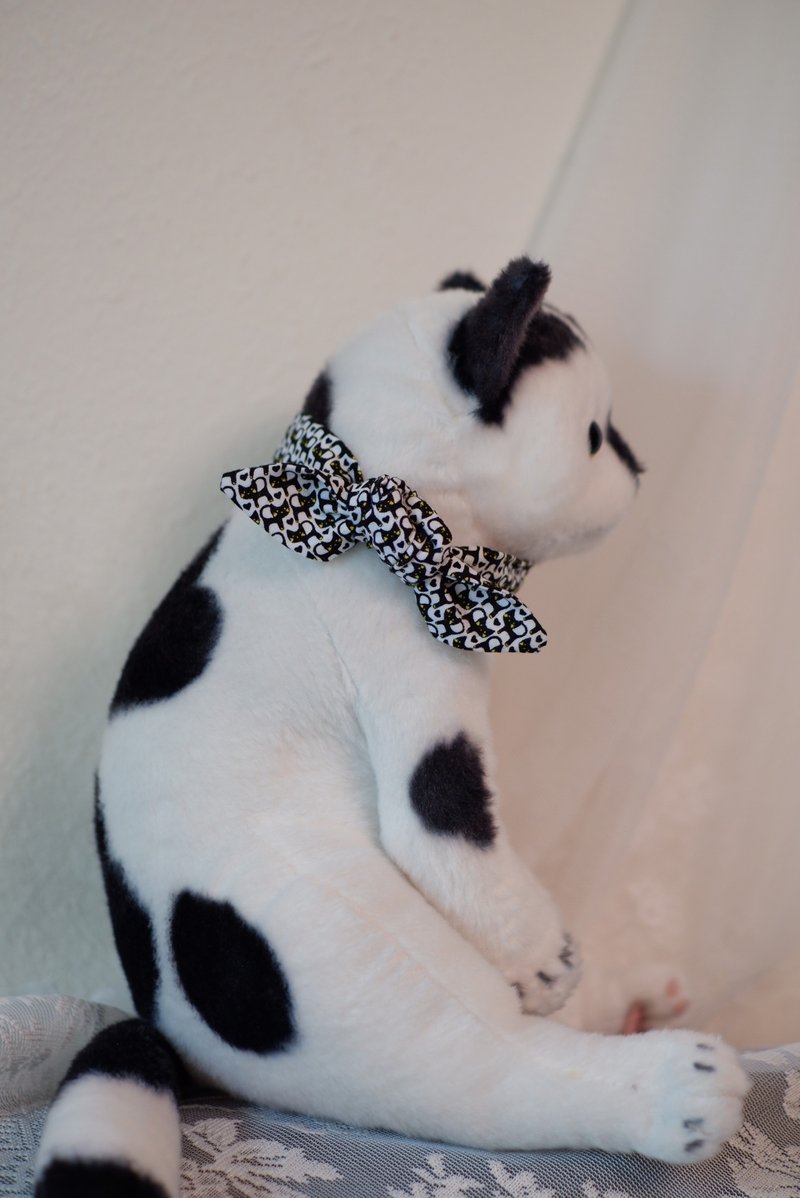 小黑猫可调整尺寸宠物颈带(适合30cm或以下) - 项圈/牵绳 - 棉．麻 黑色