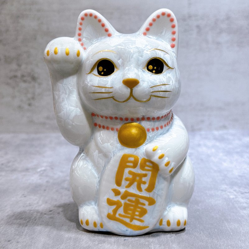 【白晶开运】日本清水烧招财猫 | 花结晶 - 白 开运 - 摆饰 - 瓷 白色