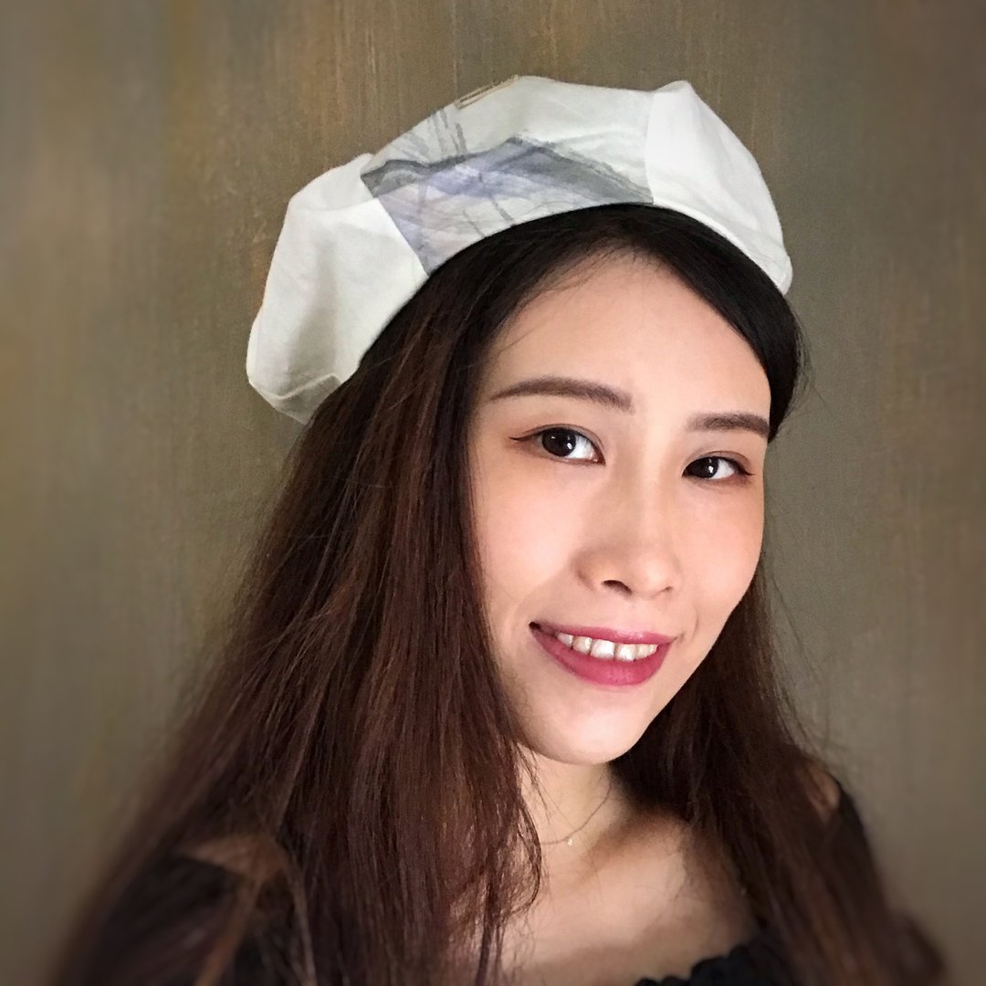 Beret 贝雷帽 | 画家帽 | 六边剪裁 | 米白暗纹配英国印花布 - 帽子 - 棉 白色