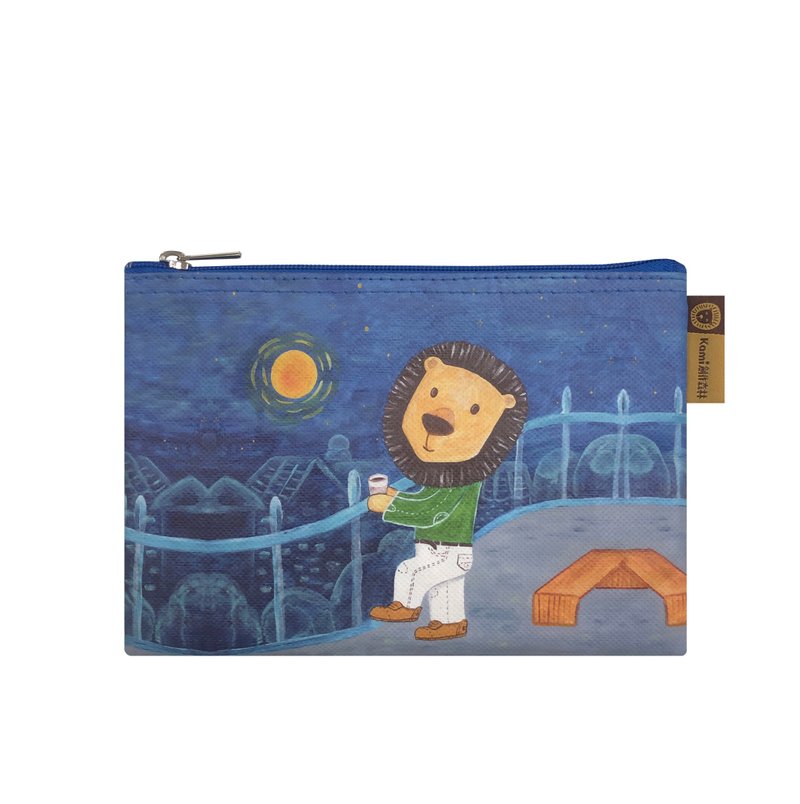 Sunny Bag x Kami创作森林 万用收纳袋(中)-看夜景的大头狮 - 化妆包/杂物包 - 其他材质 蓝色