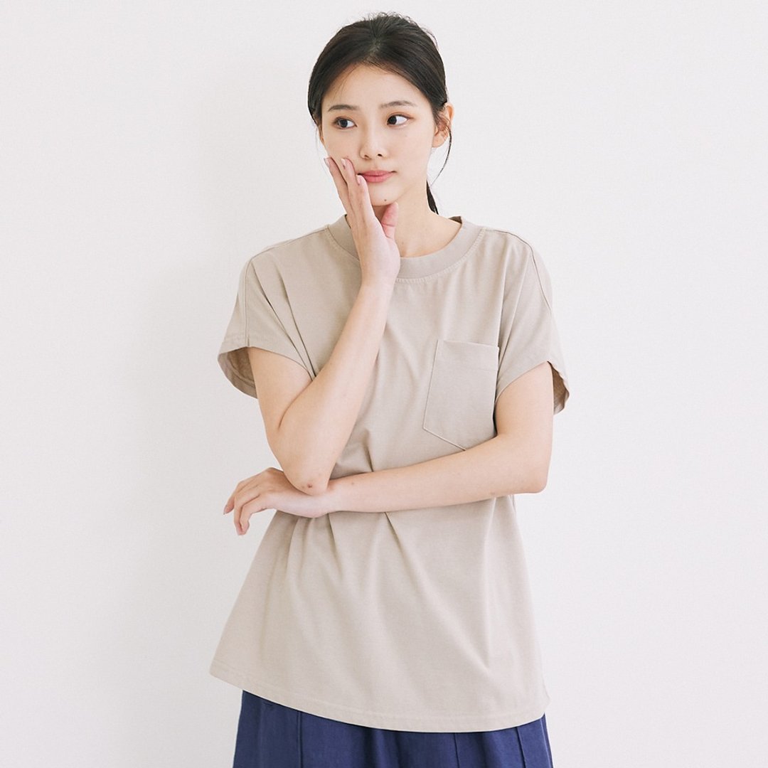 【Simply Yours】落肩口袋针织T 麻本F - 女装上衣 - 棉 卡其色