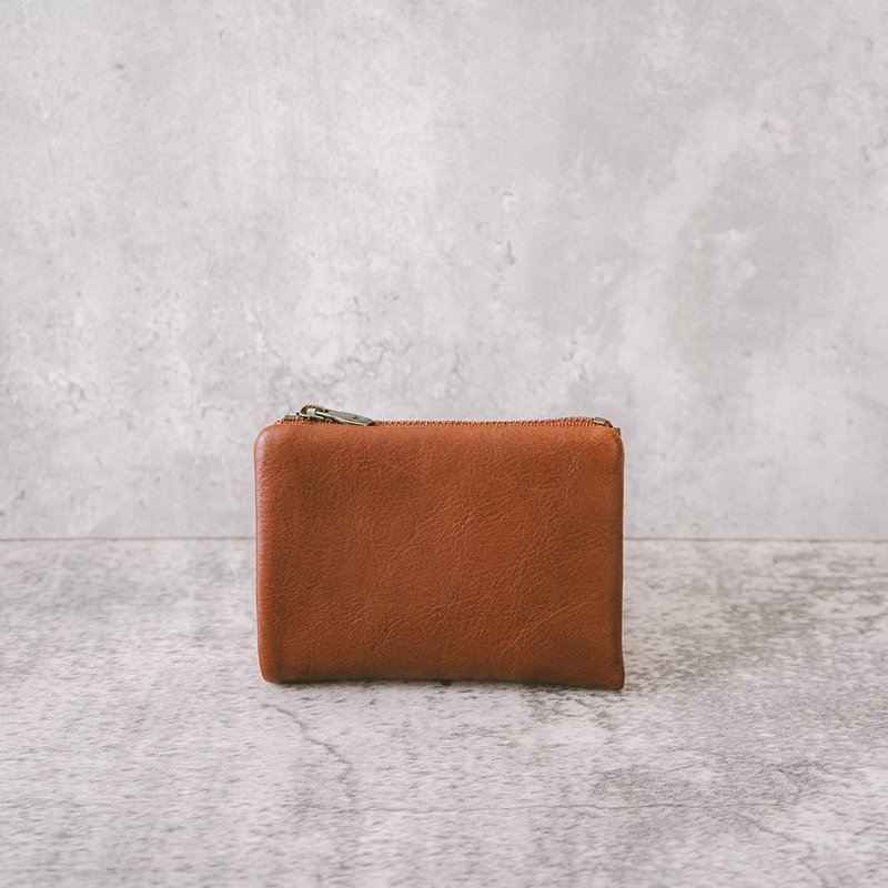 【礼盒】扣式精致真皮短夹 HC.5008 棕 - 皮夹/钱包 - 真皮 橘色