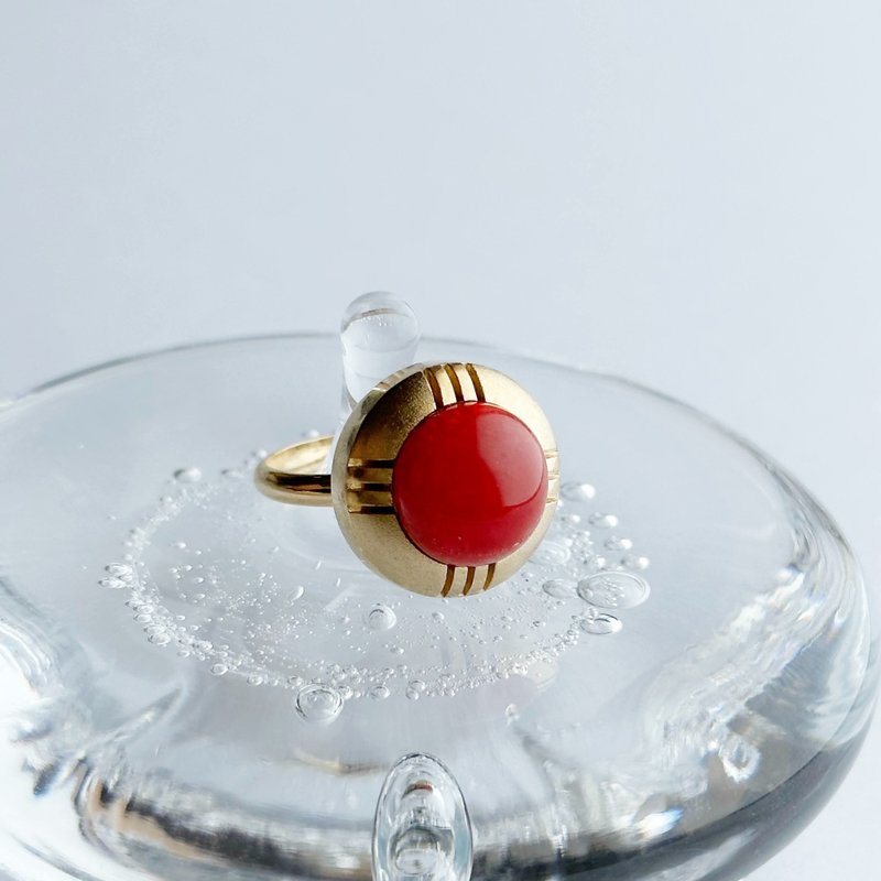 Gold [Scarlet] Cloisonne ware ring Pure silver cloisonne - 戒指 - 其他材质 红色