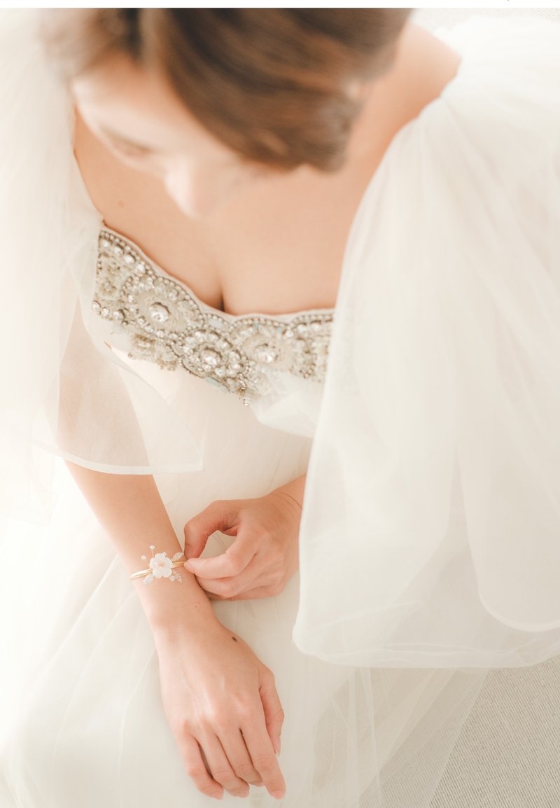 樱花手鈪/手染布花/樱花/手镯/新娘饰物 - 手链/手环 - 铜/黄铜 粉红色