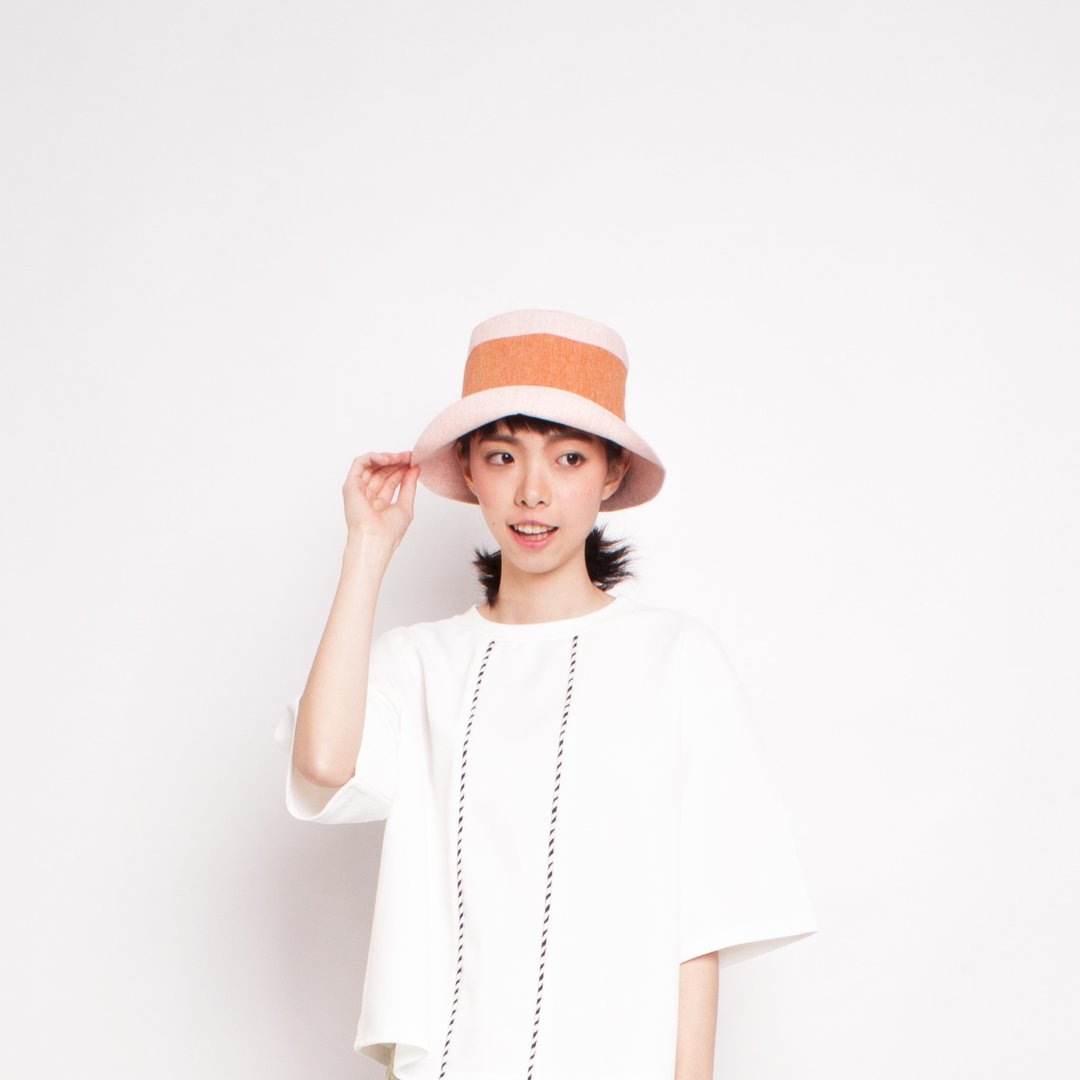 JOJA│ 日本先染布 橘x粉 法式乡村淑女帽 现货/订制 - 帽子 - 棉 粉红色