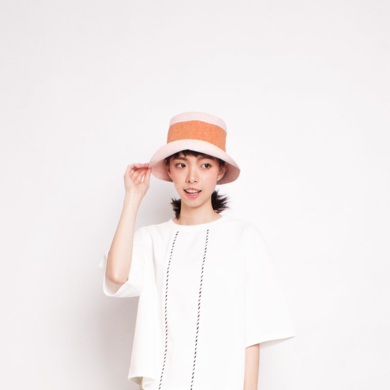 JOJA│ 日本先染布 橘x粉 法式乡村淑女帽 现货/订制 - 帽子 - 棉．麻 粉红色